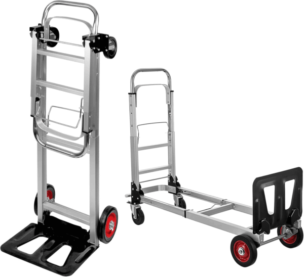 2 in 1 Aluminium Hand Truck Dolly 450Lbs Capacity, Heavy Duty Convertible Hand Truck W/Pneumatic Wheels, Foldable Dolly Cart Collapsible Dolly for Moving with Retractable Handle - Image 9
