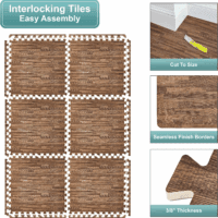 48Sq. Ft. Wood Grain Floor Tiles Foam Mat EVA Interlocking Mats Tile 3/8-Inch Thick Flooring Wood Puzzle Exercise Mats W/Borders - Home Playroom Basement, Apartment, Trade Show, Baby, Dance - Image 6