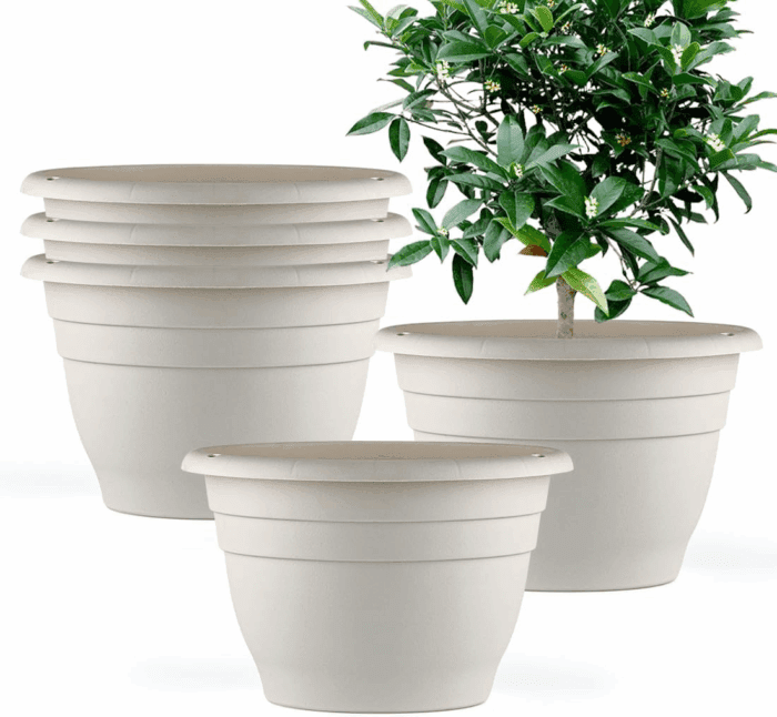 Plant Pots Set of 5, 10" outside Diameter Flower Pots, 8.5" Inner Diameter Plant Planters with Drainage Hole, Durable Garden Pots Perfect for Indoor & Outdoor Plant Planting, Decor, Gray