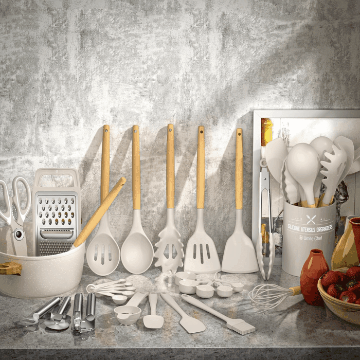 Silicone Kitchen Utensil Set, 34PCS Heat Resistant Kitchen Gadgets and Tools with Grater, Wood Handles for Nonstick Cookware - Image 3