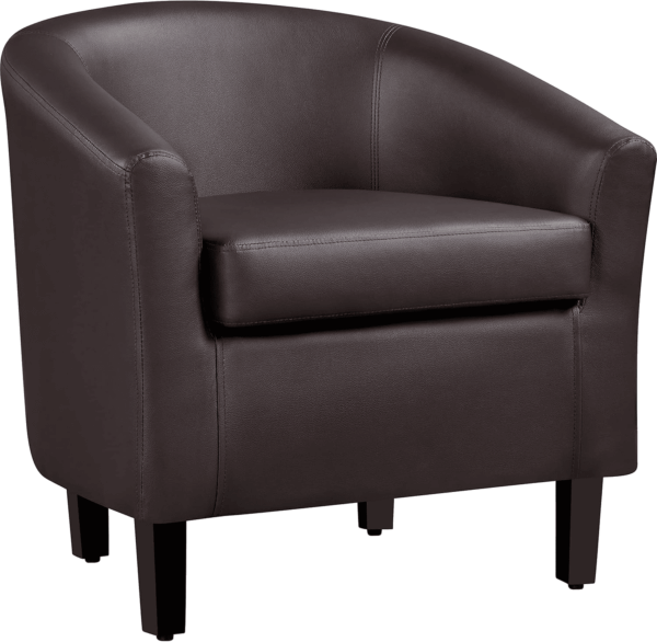 Leather Club Chair, Faux Leather Accent Chair, Modern Living Room Armchair with Wood Legs and Padded Seat for Bedroom Reception Room, Espresso