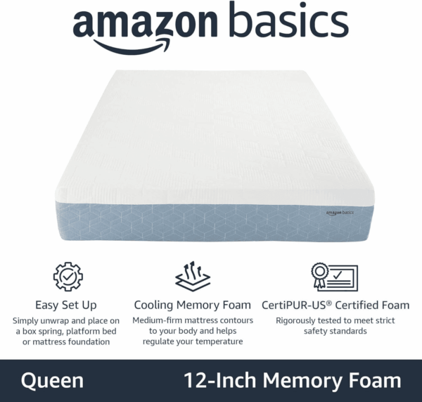 Memory Foam Mattress, Medium Firm, Cooling Gel, Queen Size Mattress, Certipur-Us® Certified Foam, 80 X 60 X 12 Inches, White/Gray - Image 2