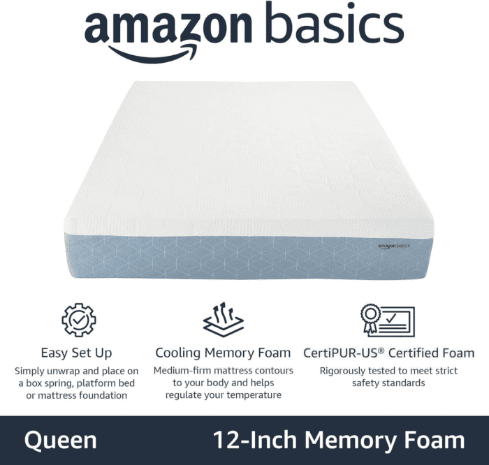 Memory Foam Mattress, Medium Firm, Cooling Gel, Queen Size Mattress, Certipur-Us® Certified Foam, 80 X 60 X 12 Inches, White/Gray - Image 2