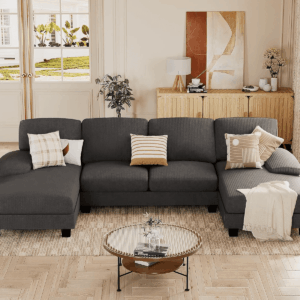 Sectional Couches for Living Room, U Shaped Couch with Chenille Fabric, 4 Seat Modern Sofa with Removable Pillows for Apartment and Small Space (Corduroy, Light Grey)