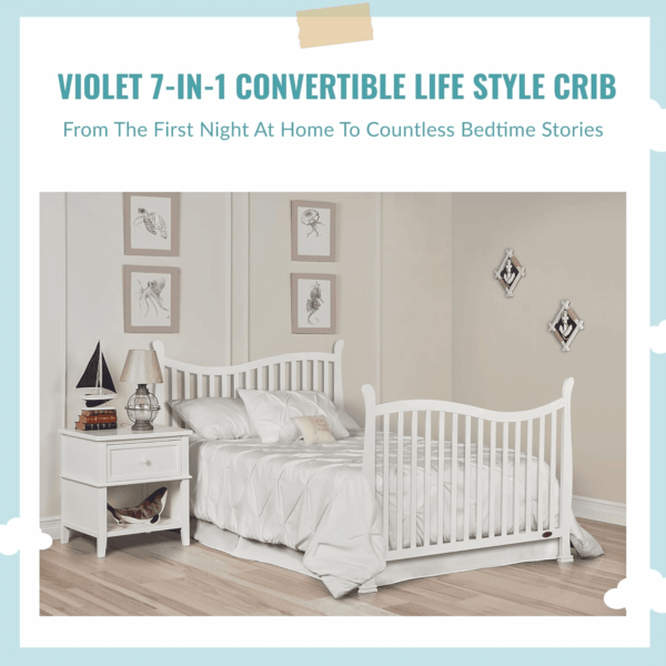 Violet 7-In-1 Convertible Life Style Crib in White, Greenguard Gold Certified, 4 Mattress Height Settings, Made of Sustainable New Zealand Pinewood - Image 5