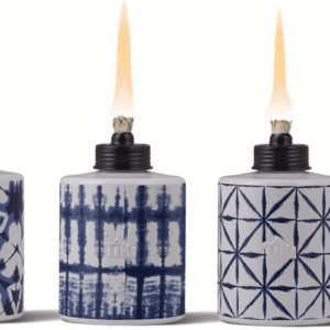 Glass Tie-Dye Tabletop Torches, 3-Pack – Decorative Outdoor Torches for Patio, Backyard & Garden – Portable Tabletop Citronella Torches for Outdoor Lighting – Blue, 5.75-Inch