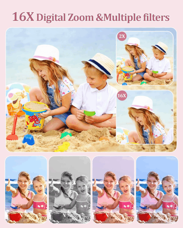 Upgrade Digital Camera,Autofocus 50MP FHD 1080P Camera with 16X Zoom anti Shake,Compact Camera for Kid Student Children Teen Girl Boy,Kids Camera with 32GB SD Card,2 Batteries - Image 6