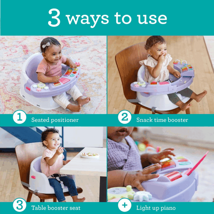 Music & Lights 3-In-1 Discovery Seat and Booster with Piano - Convertible Infant Activity, Feeding Seat and Table Booster, Lavender and Teal - Image 3