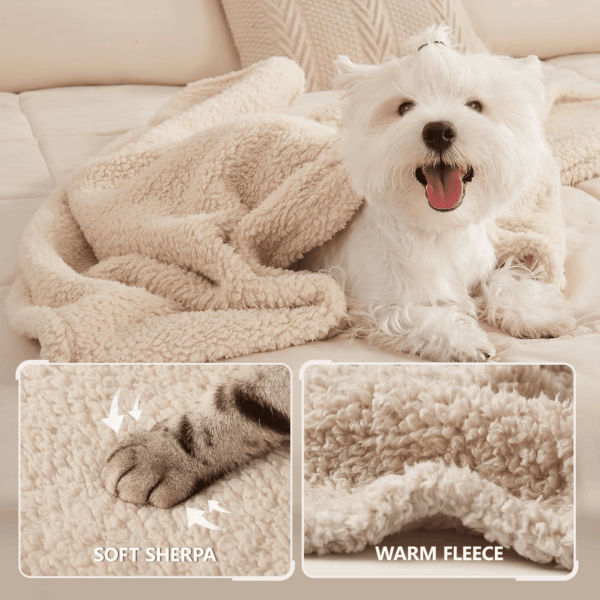 1 Pack 3 Calming Blankets Fluffy Premium Fleece Pet Blanket Soft Sherpa Throw for Dog Puppy Cat Beige Small (23" X16'') - Image 2