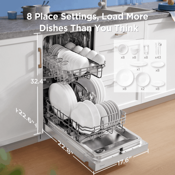 MDF18A1AST Built-In Dishwasher with 8 Place Settings, 6 Washing Programs, Stainless Steel Tub, Heated Dry, Energy Star - Image 3