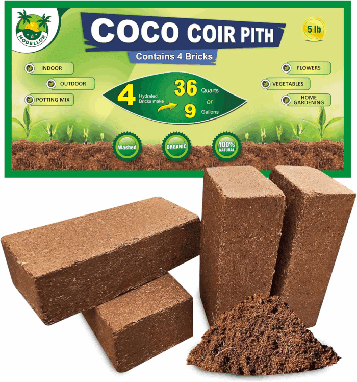 4 Bricks (5 Lb) Premium Super Washed Coco Coir, Yields 9 Gallons, Seed Starter, Organic, Ph Balanced, Gardening, Indoor, Outdoor Use.