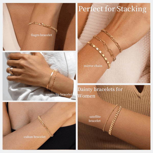 Gold Bracelets for Women Trendy,14K Real Gold Plated Dainty Stackable Paperclip Cuban Link Chain Bracelets, Gold Cuff Bracelets Jewelry Gifts Adjustable 7"+2" - Image 4