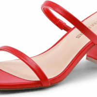 Sandal Heels for Women Low Square Open Toe Block Chunky Heels Slip on Slides Mules for Party Homecoming Daily