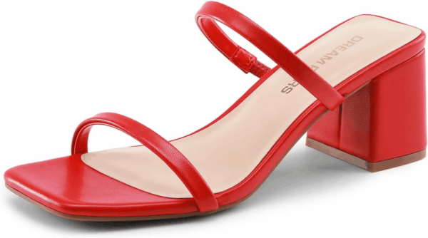 Sandal Heels for Women Low Square Open Toe Block Chunky Heels Slip on Slides Mules for Party Homecoming Daily