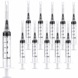100 Pack 5Ml 22Ga Plastic Syringe with Measurement for Scientific Labs and Industrial Dispensing, Disposable Individually Wrapped (100, 5Ml-22Ga)