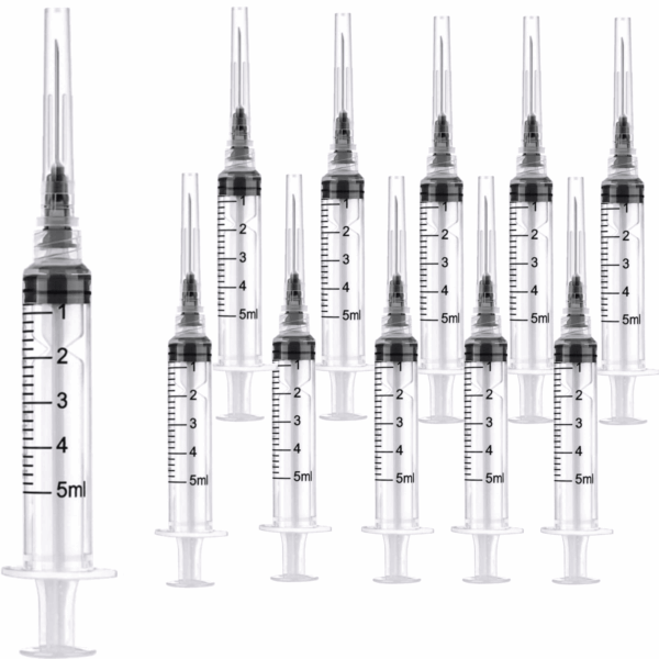 100 Pack 5Ml 22Ga Plastic Syringe with Measurement for Scientific Labs and Industrial Dispensing, Disposable Individually Wrapped (100, 5Ml-22Ga)