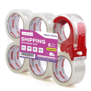 Heavy Duty Transparent Packing Tape,6 Rolls with Refillable Dispenser,Industrial Grade Packaging Tape for Shipping Moving Sealing,1.88 Inches X 55 Yards per Roll