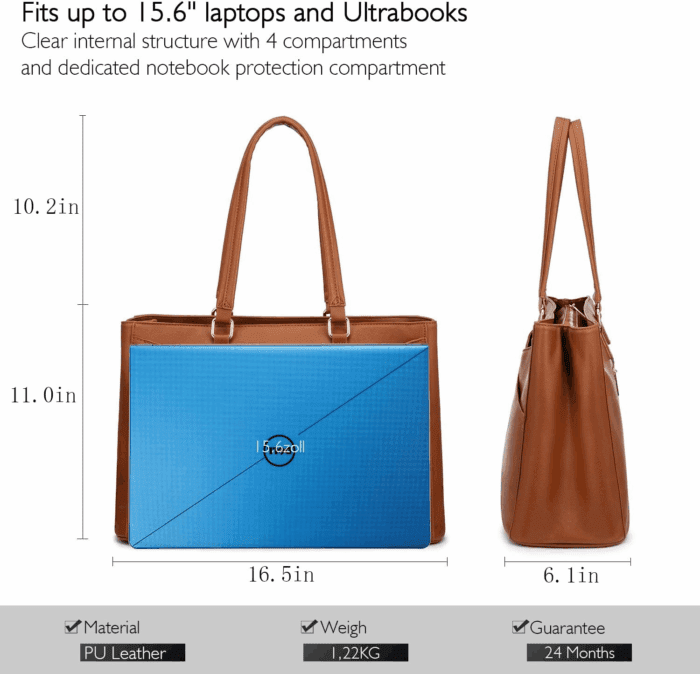 Laptop Tote Bag for Women 15.6 Inch Waterproof Leather Computer Bags Women Business Office Work Bag Briefcase Brown - Image 5