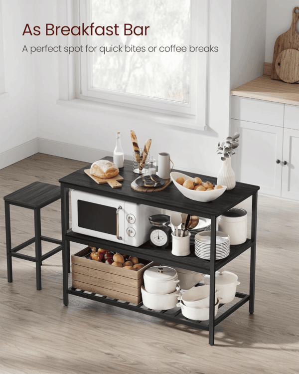 Kitchen Island with 3 Shelves, 47.2 Inches Width Kitchen Shelf with Large Worktop, Stable Steel Structure, Industrial, Easy to Assemble, Ebonised Oak and Black UKKI001B42 - Image 7