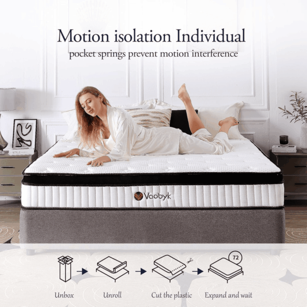 Queen Mattress, 12 Inch Hybrid Queen Mattress in a Box, Memory Foam Mattress with Pocket Springs, Pressure Relief & Motion Isolation, Certipur-Us Certified, Medium Firm - Image 5