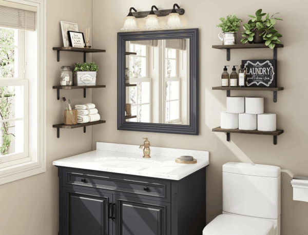 Wood Floating Shelves - Set of 6, Wall Mounted, Farmhouse Style for Bedroom & Bathroom - Image 2