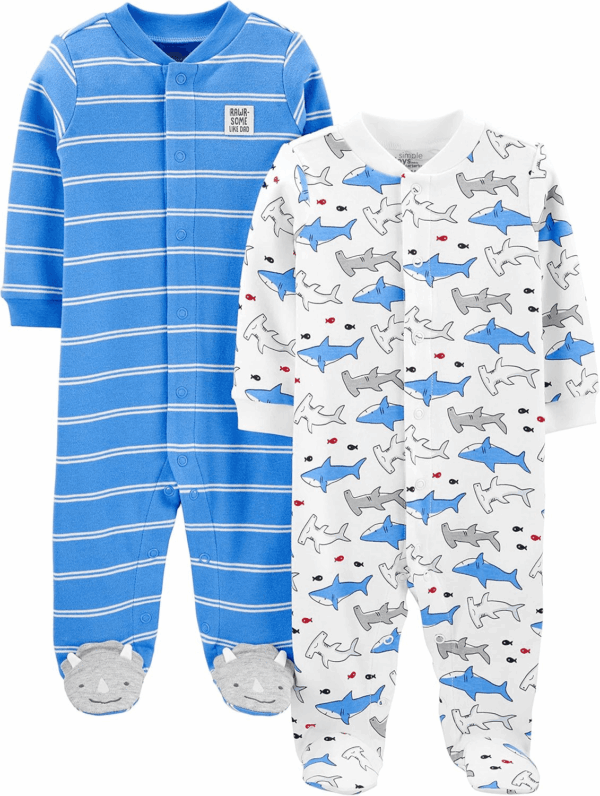 Baby Boys' 2-Way Zip Thermal Footed Sleep and Play, Pack of 2