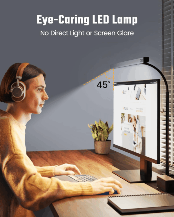LED Desk Lamp for Office Home, Eye-Caring Desk Light with Adjustable Gooseneck, 12W Touch Control Dimmable Brightness, Architect Clamp Lamp with USB Adapter, Grey - Image 2