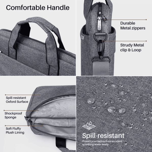 17 17.3 Inch Laptop Shoulder Bag for Men Women,Waterproof Computer Carrying Case Messenger Bag with Strap for 17"-18" HP Dell,Laptop Briefcase for Office Business Travel College School,Grey - Image 5