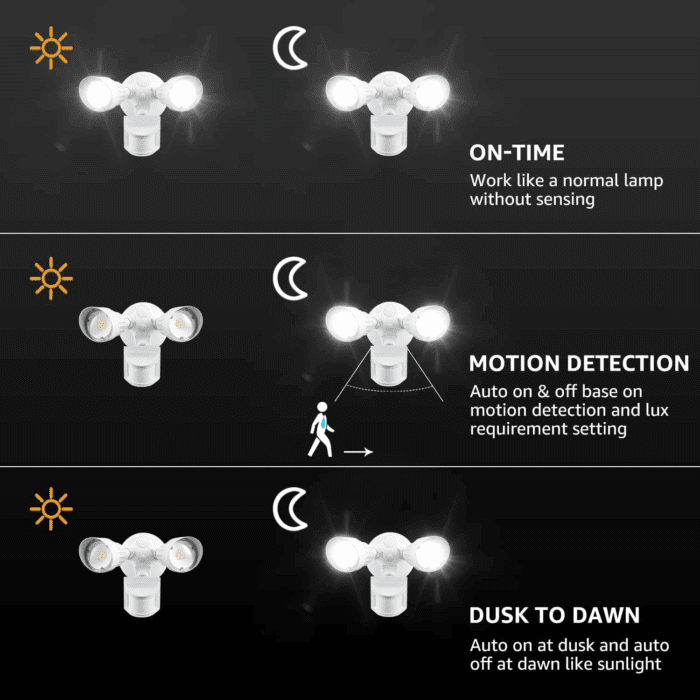 3CCT LED Security Light, Motion Sensor Flood Lights Outdoor, Aluminum, 3 Modes Motion Detector+Dusk to Dawn+Switch Control, 3000K/4000K/5000K Selectable, IP65, Adjustable 2-Head, ETL, White - Image 3