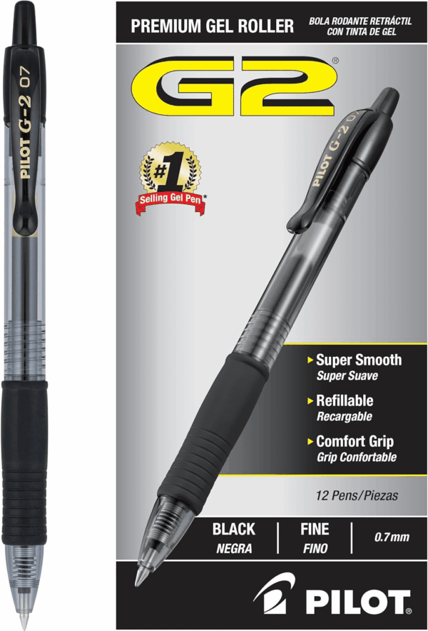 , G2 Premium Gel Roller Pens, Fine Point .7 Mm, Black, Pack of 12 (Dozen Box)