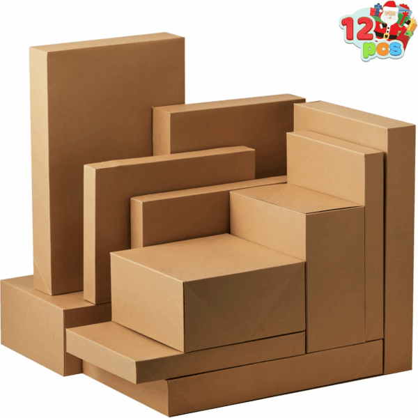 12PCS Brown Kraft Cardboard Gift Boxes with Lids for Presents, 4" Deep Large Shirt Robe Wrapping Boxes for Christmas Holiday, 4 Different Sizes Festive Xmas Lingerie Cupcake DIY Boxes - Image 8