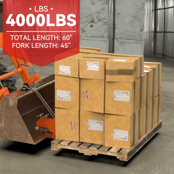 2025 New Upgraded Clamp on Pallet Forks with Twin round Pad Screw, Orange 60" Total Length 4000LBS Tractor Bucket Forks, Non-Slip Design Quick Attach Pallet Forks Attachment for Tractor Bucket - Image 4