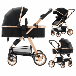 Baby Stroller for Toddler,Bassinet Stroller,Foldable Aluminum Alloy Pushchair with Adjustable Backrest,Adjustable Direction Gold Black.