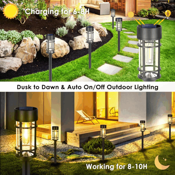 Solar Pathway Lights, 8 Pack LED Solar Lights Outdoor Waterproof, Glass Solar Garden Lights Landscape Lighting for Yard Lawn Walkway Driveway, 3000K - Image 5