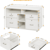 Wood Mobile File Cabinet with 4 Drawers and Shelves, Printer Stand with Open Storage, Lockable Lateral Filing Cabinet for Home Office, Assembly Required, Light Beige Close to White - Image 3
