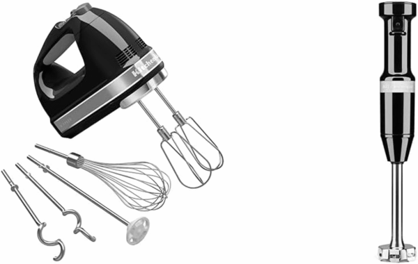 9-Speed Digital Hand Mixer with Turbo Beater II Accessories and Pro Whisk - Onyx Black & Variable Speed Corded Hand Blender KHBV53, Onyx Black
