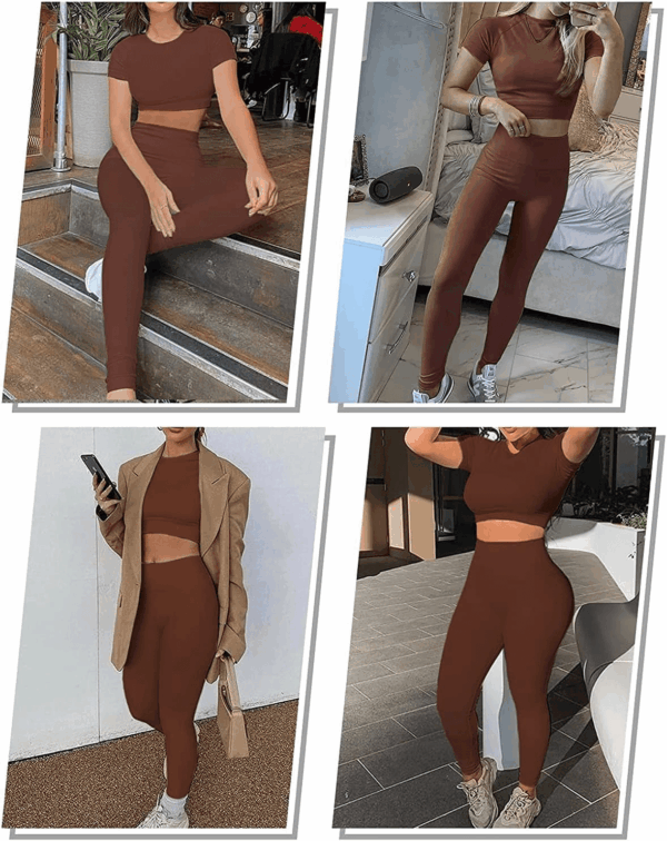Workout Sets for Women Two Piece Outfits Seamless High Waist Leggings Yoga Crop Tops Athletic Sports Gym Sets - Image 3