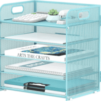 5 Trays Paper Organizer Letter Tray with Handle-Mesh Desk File Organizer, Paper Sorter Desk Organizer for Office, Home or School (Light Blue)