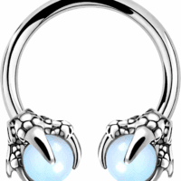 316L Surgical Steel Circular Earrings Two White Opals Surrounded by Dragon Claws Cartilage Earing Ear Body Piercing Jewelry Helix Earrings Piercing… - Image 2