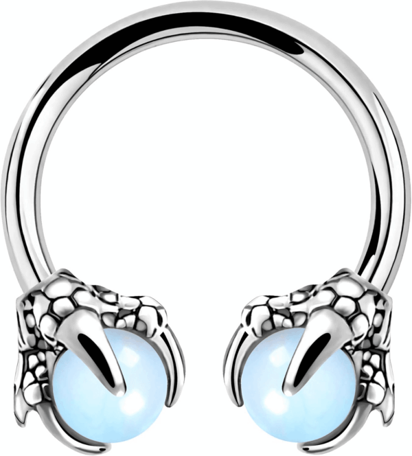 316L Surgical Steel Circular Earrings Two White Opals Surrounded by Dragon Claws Cartilage Earing Ear Body Piercing Jewelry Helix Earrings Piercing… - Image 2