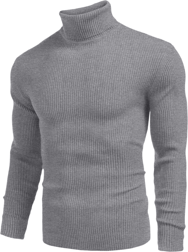 Mens Ribbed Slim Fit Knitted Pullover Casual Turtleneck Sweater - Image 2