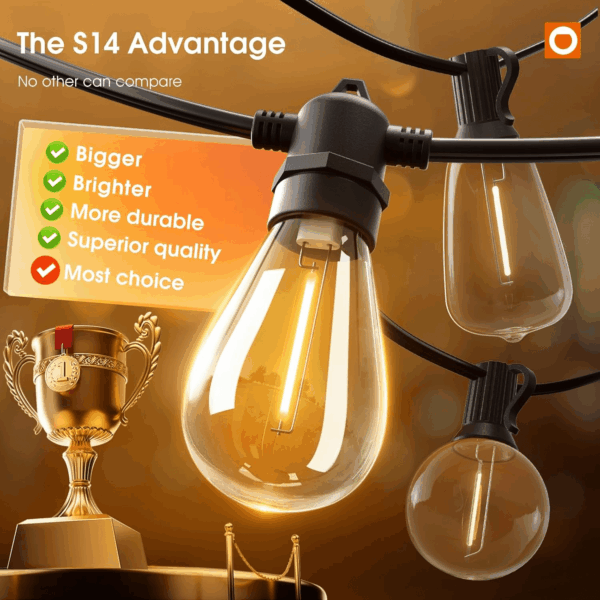 50FT LED Outdoor String Lights with Edison Shatterproof Bulbs, Weatherproof Strand, Commercial Grade Patio Lights, Decorative for Garden or Patio, Black - Image 2