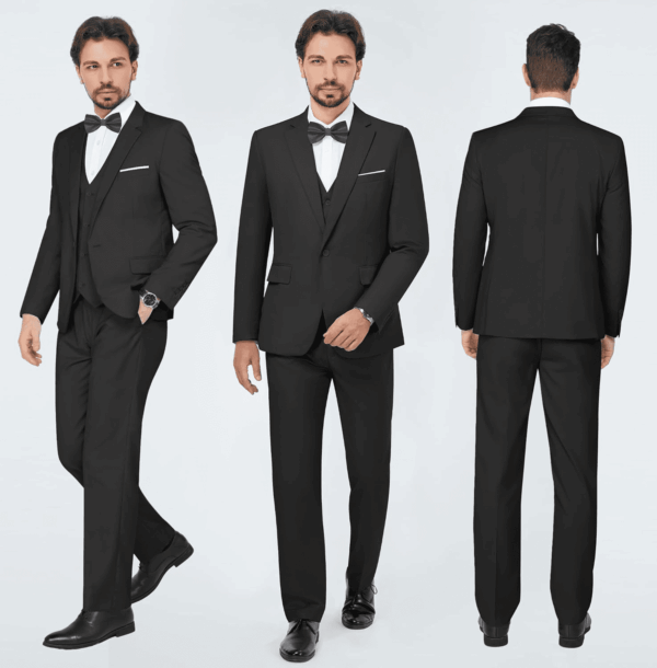 Men'S 3 Pieces Suit Elegant Solid One Button Slim Fit Single Breasted Party Blazer Vest Pants Set - Image 3