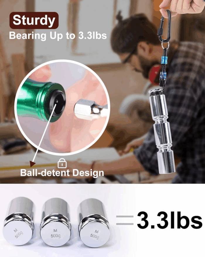 Push to Unlock, 6Pcs 1/4 Inch Hex Shank Aluminum Alloy Screwdriver Bit Holder Light-Weight Quick-Change Extension Bar Keychain Drill Screw Adapter Portable,Black Carabiner,Tool Gifts for Men - Image 3