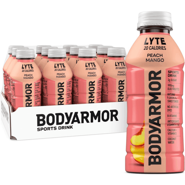 LYTE Sports Drink Low-Calorie Sports Beverage, Peach Mango, Coconut Water Hydration, Natural Flavors with Vitamins, Potassium-Packed Electrolytes, Perfect for Athletes, 16 Fl Oz (Pack of 12)