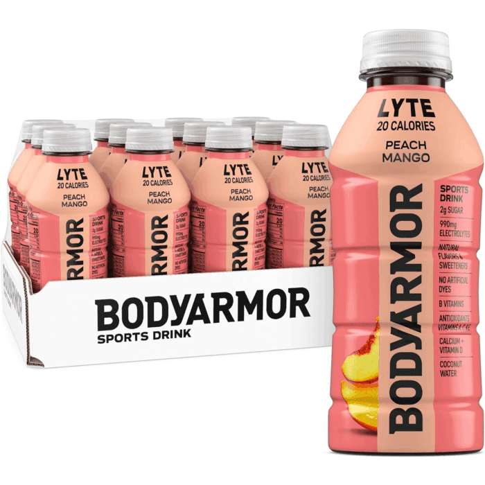 LYTE Sports Drink Low-Calorie Sports Beverage, Peach Mango, Coconut Water Hydration, Natural Flavors with Vitamins, Potassium-Packed Electrolytes, Perfect for Athletes, 16 Fl Oz (Pack of 12)