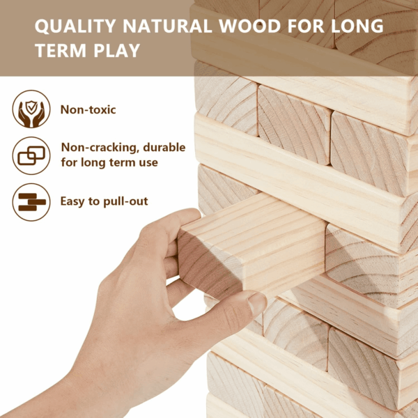 Giant Timber Blocks Games, 56 Blocks Large Tower Outdoor Games - Includes Carry Bag and Scoreboard, Wood Stacking Yard Games Grows from 2FT to over 4.2FT for Kids Adults Family - Image 2