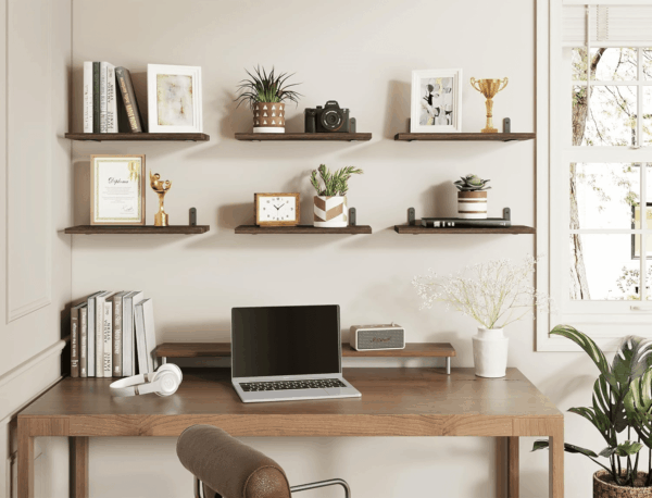 Wood Floating Shelves - Set of 6, Wall Mounted, Farmhouse Style for Bedroom & Bathroom - Image 7