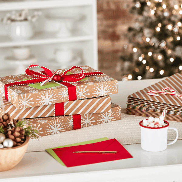 Medium Christmas Gift Boxes with Lids (12 Shirt Boxes, 3 Designs: Navy Snowflakes, Gold Trees, Peace on Earth) for Christmas, Hanukkah, Holiday Parties - Image 2