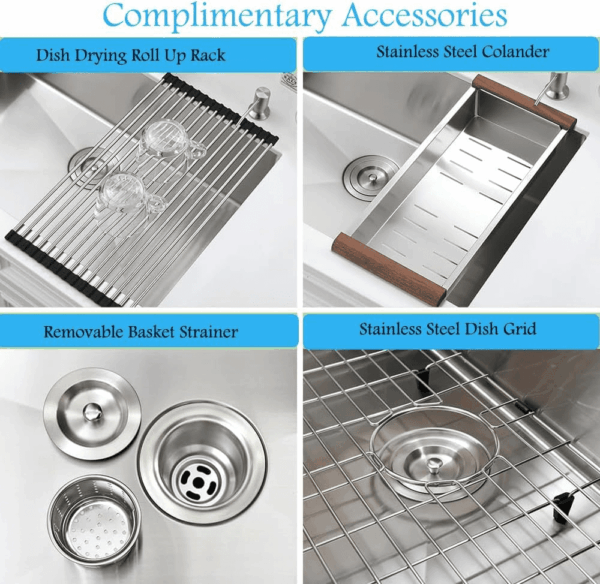 27 Inch Black Undermount Sink - 27X19 Undermount Kitchen Sink Deep Single Bowl Stainless Steel Black Kitchen Sink with Colander - Image 8